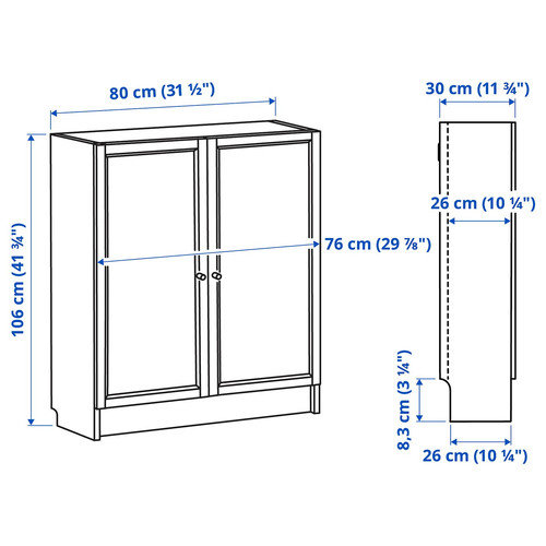 BILLY / OXBERG Bookcase with doors, brown walnut effect, 80x30x106 cm