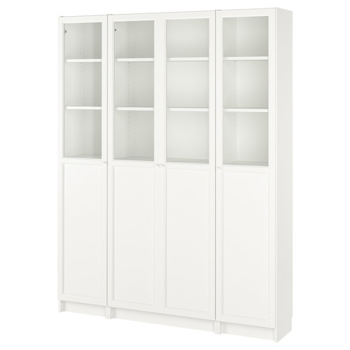 BILLY / OXBERG Bookcase comb w panel/glass doors, white, 160x202 cm