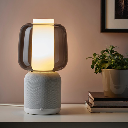 SYMFONISK Speaker lamp w Wi-Fi, glass shade, white/black