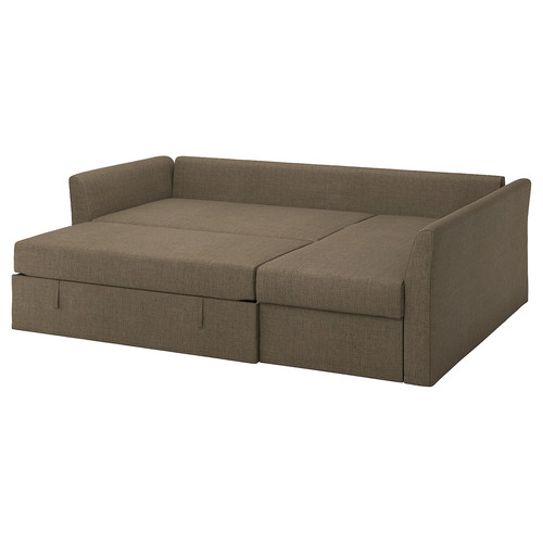 HOLMSUND Corner sofa-bed, Kilanda grey-brown