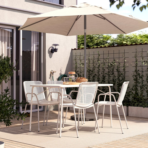 TORPARÖ Table+4 chairs w armrests, outdoor, foldable white/white, 130x74 cm