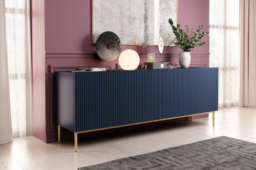 Four-Door Cabinet Nicole 200 cm, dark blue, gold legs