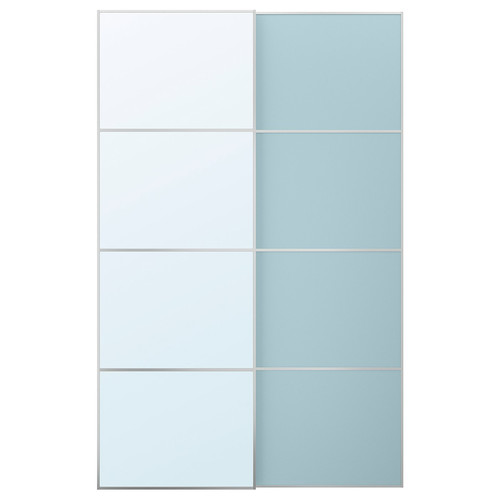 MEHAMN/AULI Pair of sliding doors, aluminium double sided/light blue mirror glass, 150x236 cm