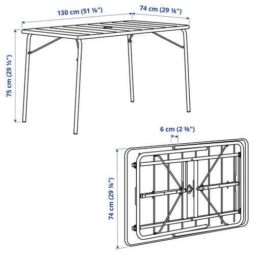TORPARÖ Table+4 folding chairs, outdoor, white/white, 130x74 cm