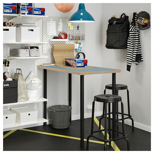 LAGKAPTEN / OLOV Desk, grey-turquoise/black, 120x60 cm