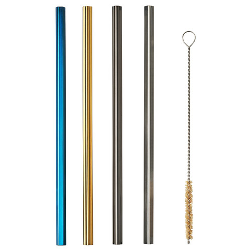 LUFTTÄT Drinking straws/cleanbrush set of 5, mixed shapes mixed colours