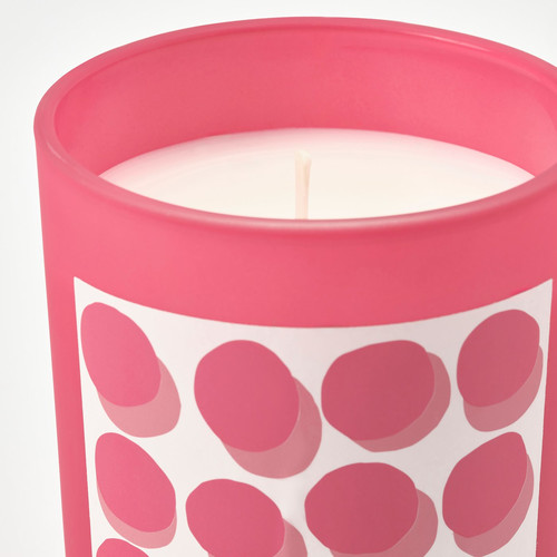 BLODBOK Scented candle in glass, Strawberry/bright pink, 45 hr