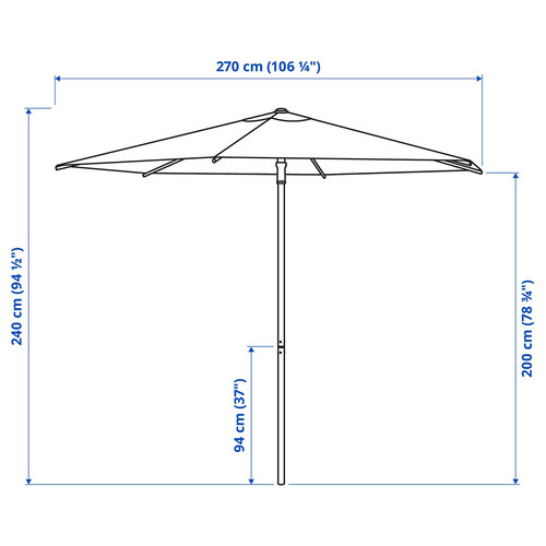 HÖGÖN Parasol, bright orange, 270 cm