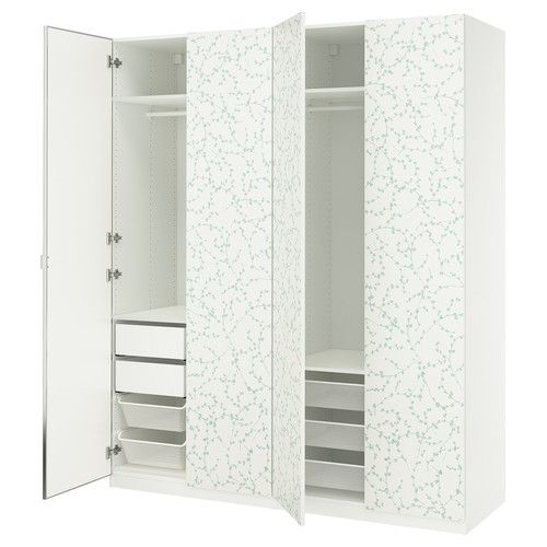 PAX / LINNABERG/ÅHEIM Wardrobe combination, white patterned/mirror glass, 200x66x236 cm