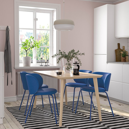 LISABO / KRYLBO Table and 4 chairs, ash veneer/Tonerud blue, 140 cm