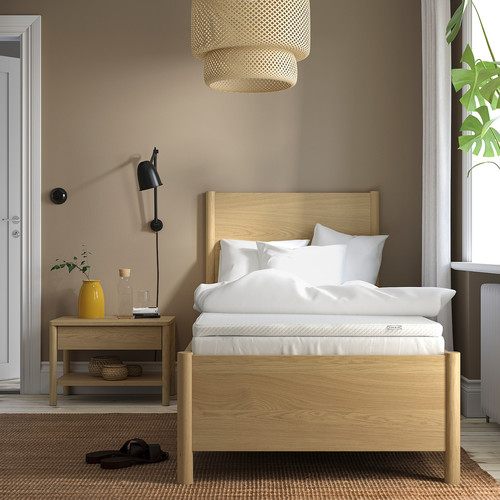 VALEVÅG Mattress and mattress pad, firm light blue/Nordberget white, 90x200 cm