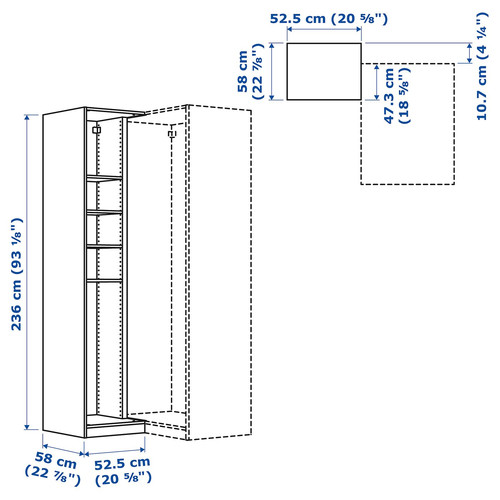 PAX Add-on corner unit with 4 shelves, dark grey, 53x58x236 cm
