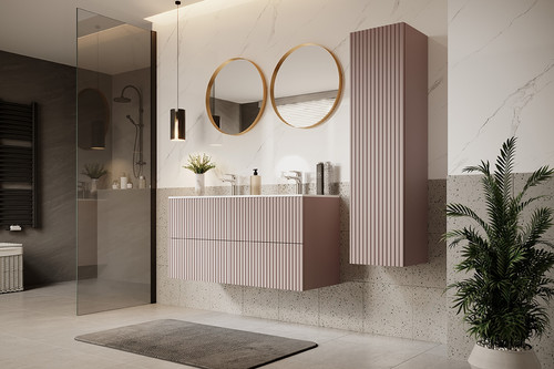 Bathroom Wall-mounted High Cabinet MDF Nicole 140cm, antique pink
