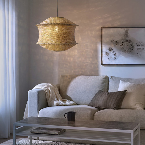 BLÅSTÅNG / HEMMA Pendant lamp, beige/black, 45 cm
