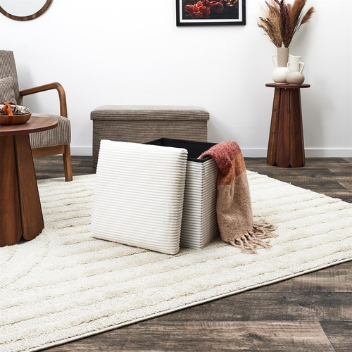 Folding Pouffe, corduroy, white