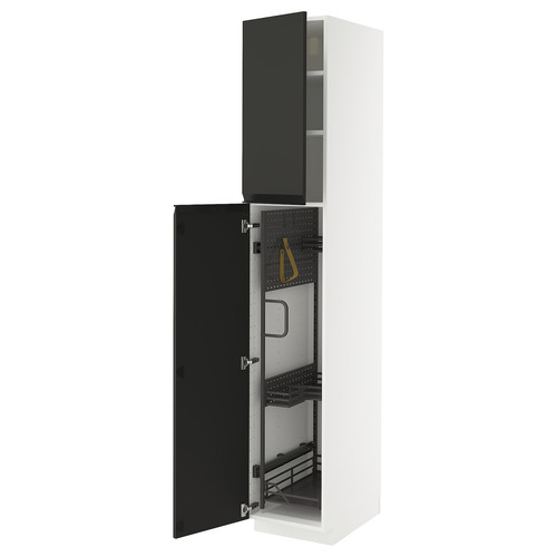 METOD High cabinet with cleaning interior, white/Upplöv matt anthracite, 40x60x220 cm