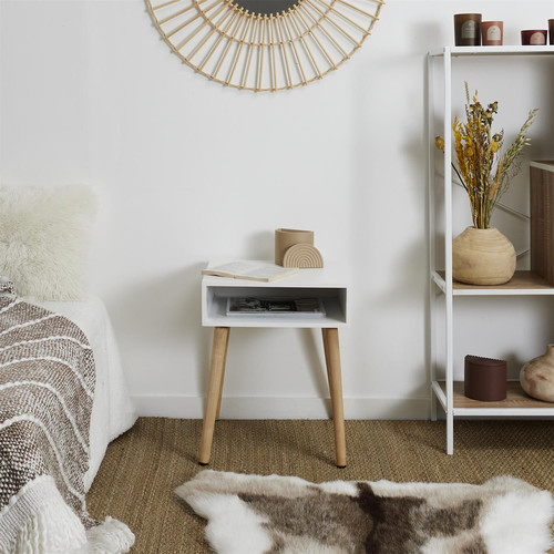 Bedside Table Nightstand Niche, white/natural