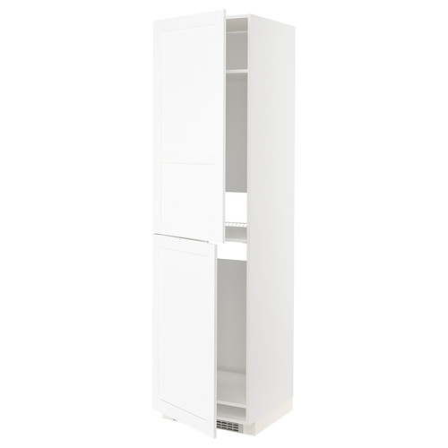 METOD High cabinet for fridge/freezer, white Enköping/white wood effect, 60x60x220 cm