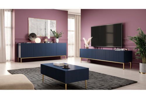 Four-Door Cabinet Nicole 200 cm, dark blue, gold legs