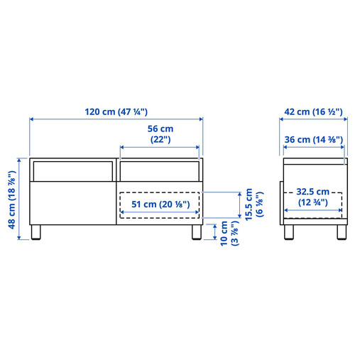 BESTÅ TV bench with drawers, white/Lappviken/Stubbarp dark grey, 120x42x48 cm