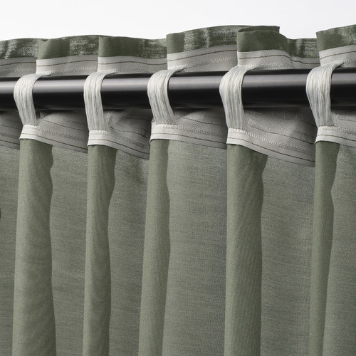 STENFRÖ Sheer curtains, 1 pair, green/with heading tape, 145x300 cm