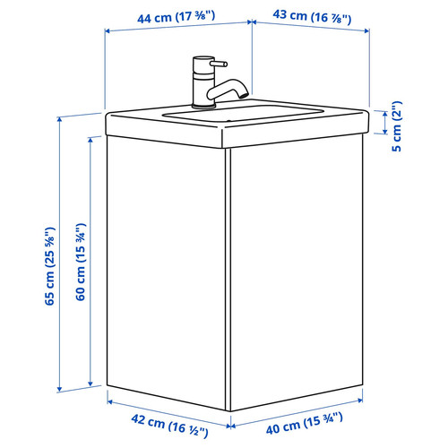 ENHET / TVÄLLEN Wash-stnd w door/wash-basin/tap, grey/grey frame, 44x43x65 cm
