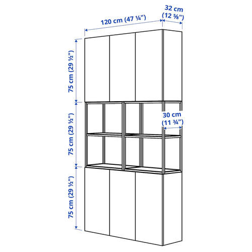 ENHET Wall storage combination, anthracite, grey frame, 120x30x225 cm