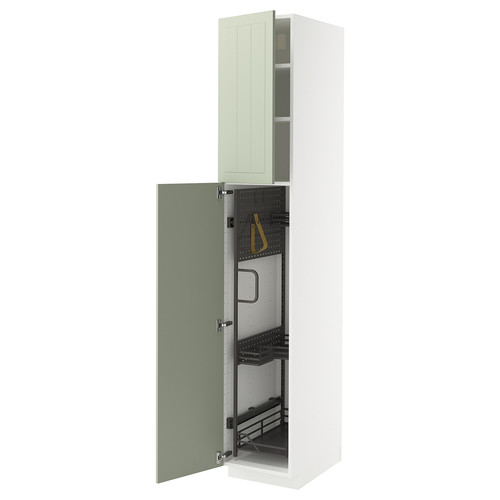 METOD High cabinet with cleaning interior, white/Stensund light green, 40x60x220 cm