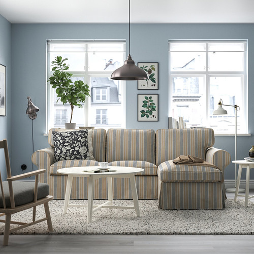 EKTORP 3-seat sofa with chaise longue, Karlshov beige/multicolour