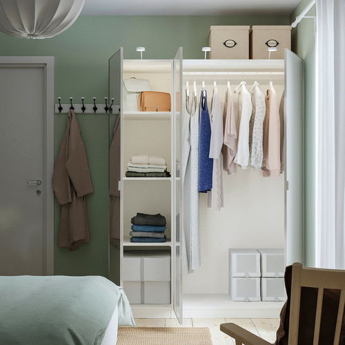PAX / ÅHEIM Wardrobe combination, white/mirror glass, 150x60x201 cm