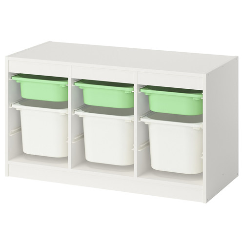 TROFAST Storage combination with boxes, white light green/white, 99x44x56 cm