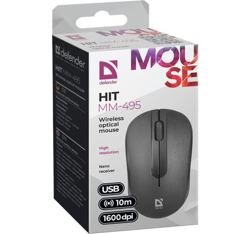 Defender Optical Wireless Mouse 1600 dpi Hit MM-49 5 RF, black