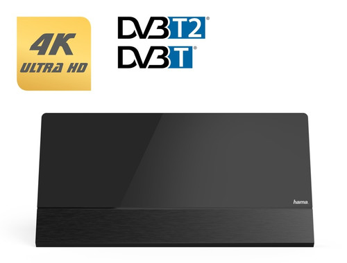 Hama DVB-T/DVB-T2 Indoor Antenna, Performance 55, Flat, Active, black
