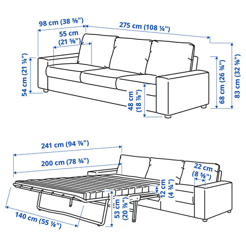 VIMLE 3-seat sofa-bed, with wide armrests/Hallarp grey
