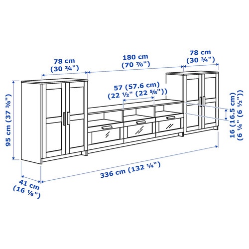 BRIMNES TV storage combination, white, 336x41x95 cm