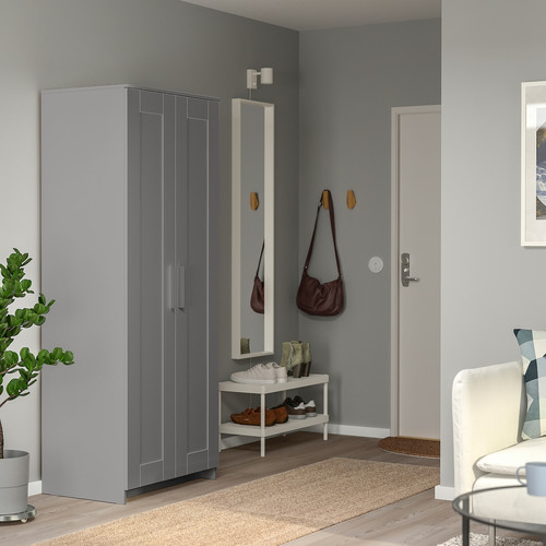 BRIMNES Wardrobe with 2 doors, grey, 78x190 cm