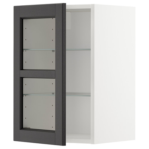 METOD Wall cabinet w shelves/glass door, white/Lerhyttan black stained, 40x60 cm