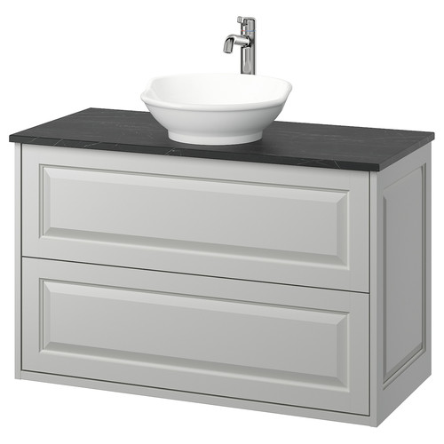 TÄNNFORSEN/VÄSTERSJÖN Wash-stnd w drawers/wash-basin/tap, light grey/black marble effect, 102x49x79 cm