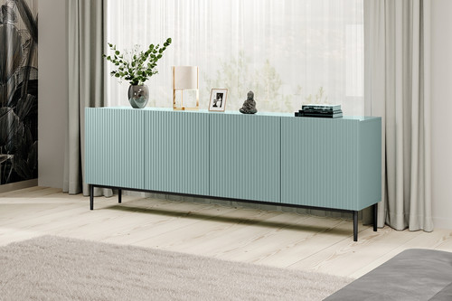 Four-Door Cabinet Nicole 200cm, sage, black legs