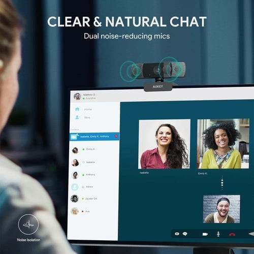 Aukey Webcam Full HD 1080p 30fps Microphones with Noise-cancellation PC-LM7