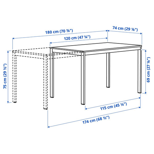VIHALS / VIHALS Table and 4 chairs, white/white, 120/180x74 cm