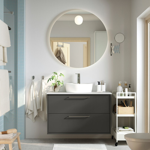 HAVBÄCK / TÖRNVIKEN Wash-stnd w drawers/wash-basin/tap, dark grey/white marble effect, 102x49x79 cm