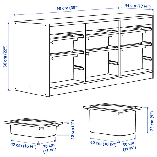 TROFAST Storage combination with boxes, white light orange/bright green, 99x44x56 cm