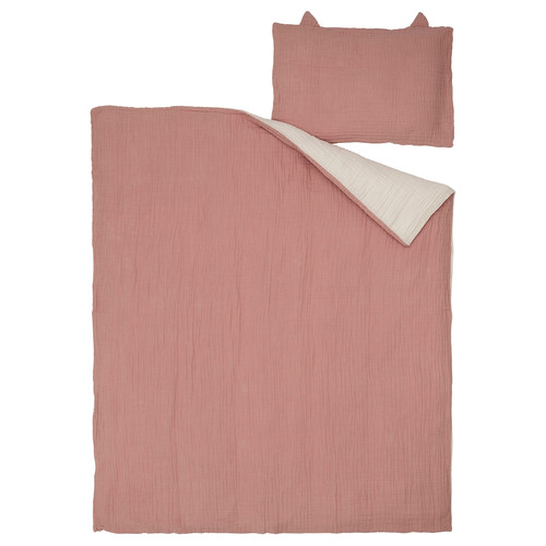GULDVÄVARE 3-piece bedlinen set for cot, pale pink/beige, 60x120 cm