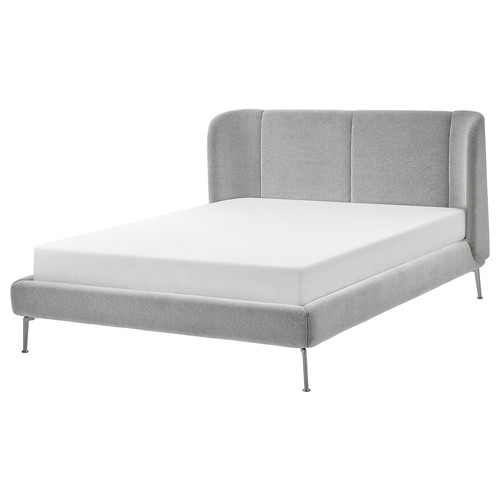 TUFJORD Upholstered bed frame, Tallmyra white/black/Lönset, Standard King