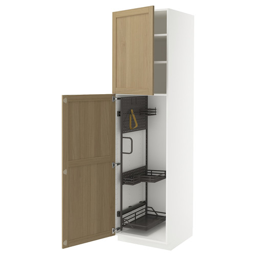 METOD High cabinet with cleaning interior, white/Forsbacka oak, 60x60x220 cm