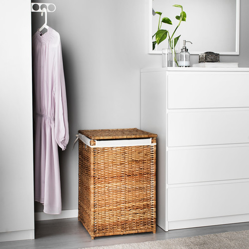 BRANÄS Laundry basket with lining, rattan, 80 l