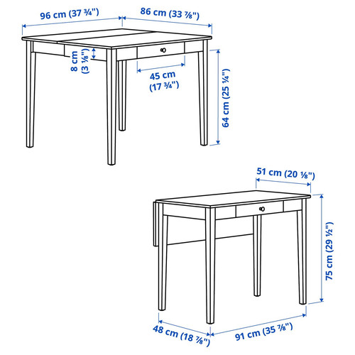 IDANÄS / SKOGSBO Table and 2 chairs, white/dark brown, 51/86x96 cm