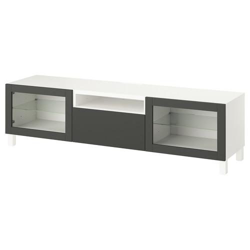 BESTÅ TV bench, white Sindvik/Lappviken/Stubbarp dark grey, 180x42x48 cm