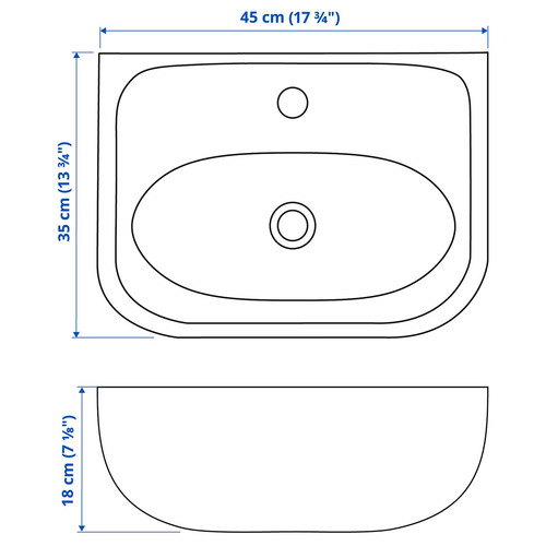SKATSJÖN Wash-basin w water trap/mixer tap, white, 45x35 cm